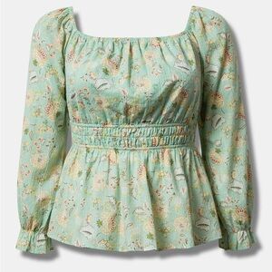 Cotton Clip Dot Blouson Sleeve Smocked Top | Swirl Jaco Hemlock | Size 2X